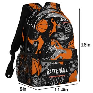 Basketball Backpack for Boys, Sports Basketball Print Backpack, 16 Inches Basketball Bag Waterproof Travel Boys Girls Laptop Backpack