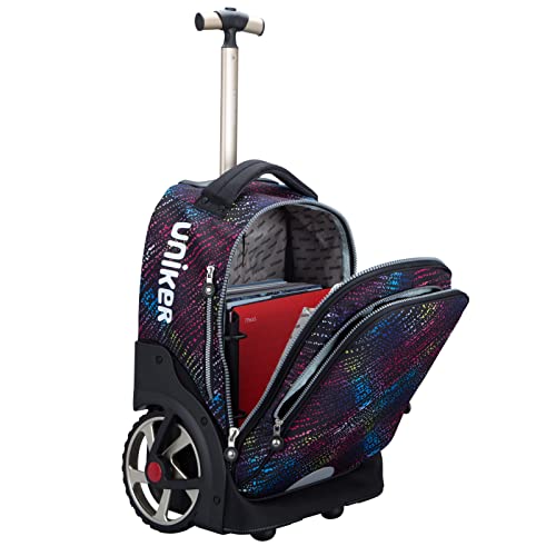 UNIKER Rolling Laptop Bag for 14 Inch,Travel Roller Bag Women,Wheeled Computer Bag,Wheeled Bookbag High School,Trolley School Bag,Cool Schoolbag with Big Wheels