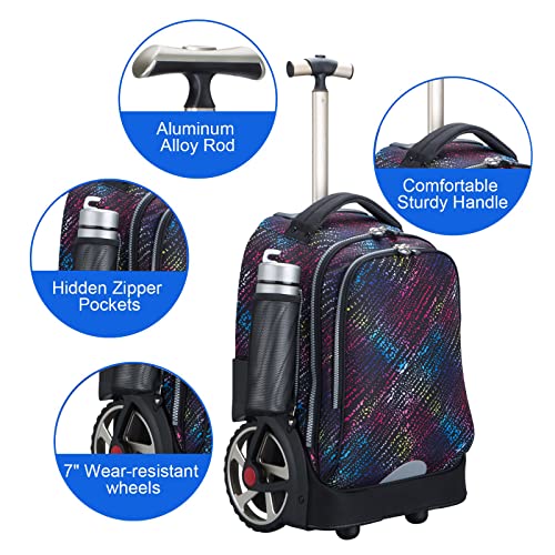 UNIKER Rolling Laptop Bag for 14 Inch,Travel Roller Bag Women,Wheeled Computer Bag,Wheeled Bookbag High School,Trolley School Bag,Cool Schoolbag with Big Wheels