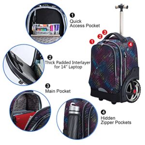 UNIKER Rolling Laptop Bag for 14 Inch,Travel Roller Bag Women,Wheeled Computer Bag,Wheeled Bookbag High School,Trolley School Bag,Cool Schoolbag with Big Wheels