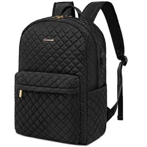 lovevook laptop backpack purse for women quilted travel backpack with dual computer compartment fashion 15.6 inch airline approved large teacher nurse bag for work business college, black