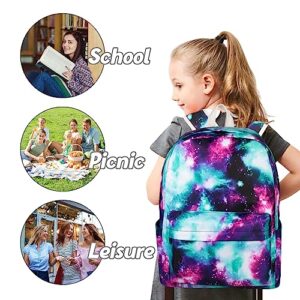 Airyard School Backpack for Teen Girls, Lightweight Girls Womens Backpack with Lunch Box Set Kids Backpack Casual Daypack BookBag (Galaxy Green)