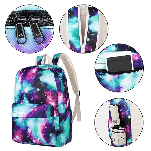 Airyard School Backpack for Teen Girls, Lightweight Girls Womens Backpack with Lunch Box Set Kids Backpack Casual Daypack BookBag (Galaxy Green)