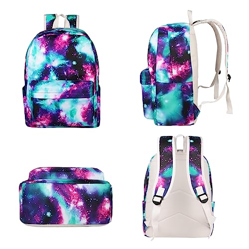 Airyard School Backpack for Teen Girls, Lightweight Girls Womens Backpack with Lunch Box Set Kids Backpack Casual Daypack BookBag (Galaxy Green)