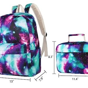 Airyard School Backpack for Teen Girls, Lightweight Girls Womens Backpack with Lunch Box Set Kids Backpack Casual Daypack BookBag (Galaxy Green)