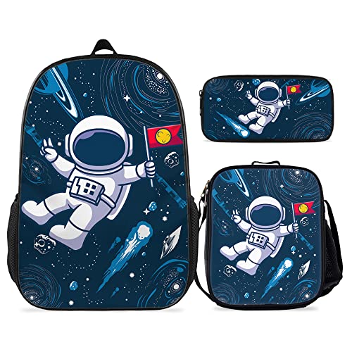 KXZOYLM Outer Space Backpack Universe Galaxy Backpack 3 Pieces Sets Solar System Backpack with Lunch Box And Pencil Case Casual Space Planet Astronaut Shoulder Bag for Boys Girls Teens