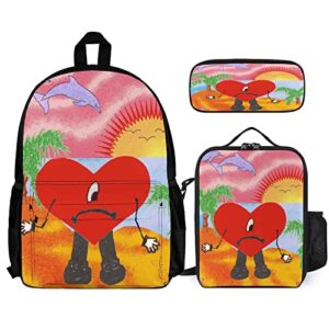 ddff Bunny Fashion Backpack Bad Rabbit Backpack Set 3 Pieces with Lunchbox Pencilcase