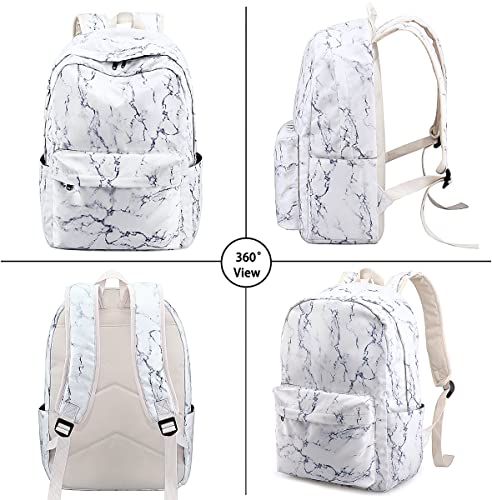 LIMHOO School Backpack for Teen Girls, Teenagers School Bags, Women Work/Business/Travel Rucksack 14Inch Laptop Bag (Marble)