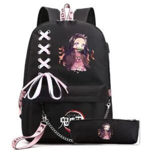 gersh anime nezuko laptop backpack anime backpack school backpack laptop bag 17.7 inch (nezuko)