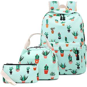 limhoo school bags for teen girls, teenagers school backpack, bookbag with lunch box pencil case (cactus)