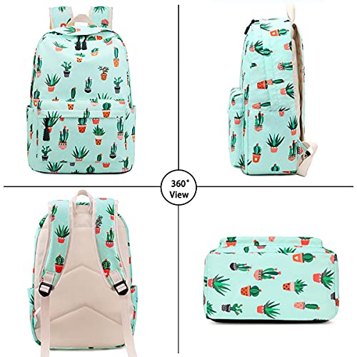 LIMHOO School Bags for Teen Girls, Teenagers School Backpack, Bookbag with Lunch Box Pencil Case (Cactus)