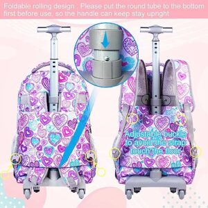 FTJCF 3pcs Rolling Backpack for Women, 21 Inche Adult Bag with Roller Wheels, Wheeled Bookbag Set for Girls - PinkGrey
