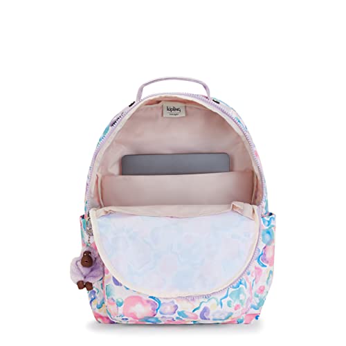 Kipling Women's Seoul 15" Laptop Backpack, Durable, Roomy with Padded Shoulder Straps, Aqua Flowers, 12.8''L x 17.3''H x 9''D