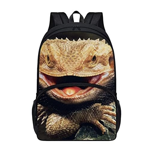 Glomenade Bearded Dragon Lizards Backpack for School Kids Boys Large Capacity Schoolbags with Side Pockets Durable Bookbags,17 Inches