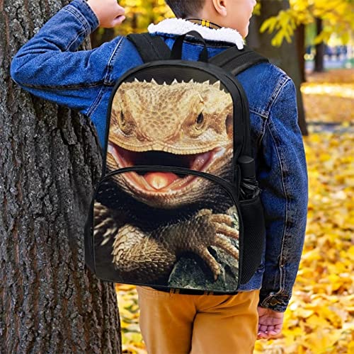 Glomenade Bearded Dragon Lizards Backpack for School Kids Boys Large Capacity Schoolbags with Side Pockets Durable Bookbags,17 Inches