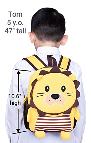 JoyRokaro Cute Toddler Backpack - Waterproof Preschool Backpack Lunch Bag for Kids 3-6 - 3D Neoprene Cartoon Animal Schoolbag for Toddlers - Lion Backpack for 3 4 5 6 Years Boys Girls Gift