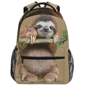 pfrewn retro cute sloth backpacks for girls boys tropical palm leaves animals school backpack bookbags for kids students 16"