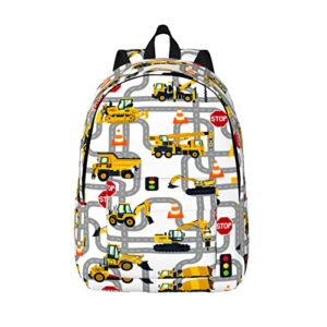 umtrtll truck car canvas backpack cute casual backpacks construction pattern bookbag daypack sports travel bag for toddler teen boys girls men gifts (small)