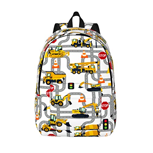 UMTRTLL Truck Car Canvas Backpack Cute Casual Backpacks Construction Pattern Bookbag Daypack Sports Travel Bag For Toddler Teen Boys Girls Men Gifts (Small)