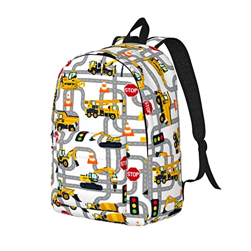 UMTRTLL Truck Car Canvas Backpack Cute Casual Backpacks Construction Pattern Bookbag Daypack Sports Travel Bag For Toddler Teen Boys Girls Men Gifts (Small)