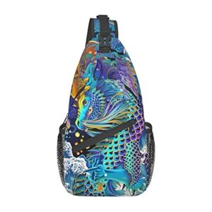 dragon pattern sling backpack,travel hiking daypack chest bag shoulder daypack crossbody bags for women men