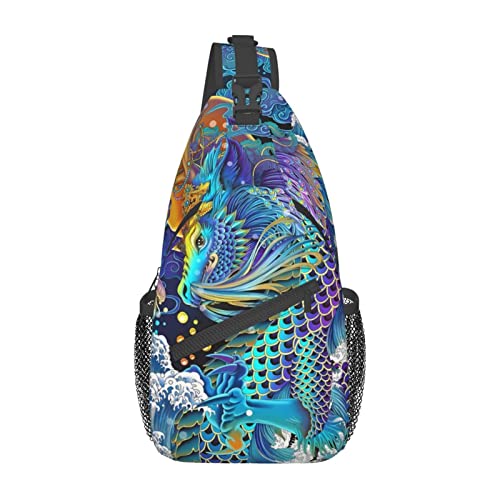 Dragon Pattern Sling Backpack,Travel Hiking Daypack Chest Bag Shoulder Daypack Crossbody Bags For Women Men