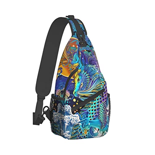 Dragon Pattern Sling Backpack,Travel Hiking Daypack Chest Bag Shoulder Daypack Crossbody Bags For Women Men