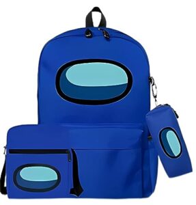 dincind game backpack set for boys girls, laptop backpack with lunch bag pencil case, travel bookbag for outdoor camping/work blue