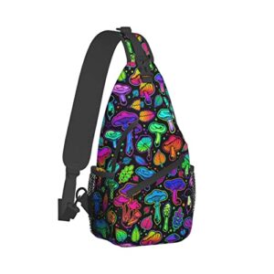 junong colorful trippy mushroom sling bag crossbody sling backpack travel hiking chest bags shoulder sports daypack for women men