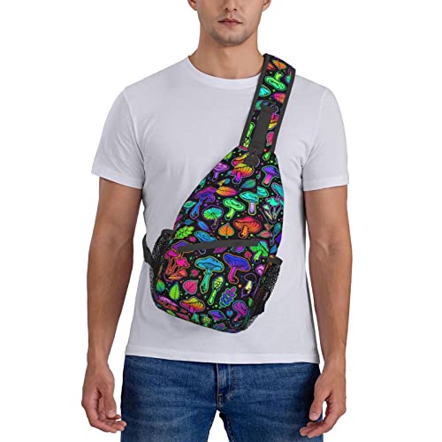 Junong Colorful Trippy Mushroom Sling Bag Crossbody Sling Backpack Travel Hiking Chest Bags Shoulder Sports Daypack for Women Men