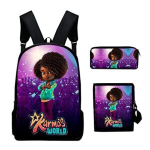 bingtiesha karma's world backpack denim bag unisex 3d musical play oxford cloth travel bag backpack harajuku printing bag (wp03613)