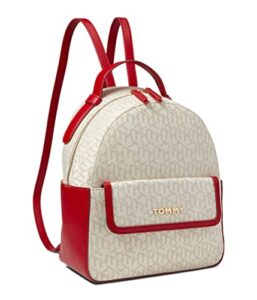 tommy hilfiger schyler smooth pvc trim cube bicolor poly jacquard backpack ivory/clayed pebble one size