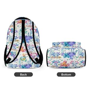 MINBHEBYUD Watercolor Cute Axolotl Prints Backpack, Lightweight Backpack Casual Daypack, Bookbag for Men Women