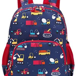 Ryushoyo Toddler Kids Backpack Boy Truck Excavator Crane Preschool Cute Backpack Child Daycare School Bag Nursery with Chest Strap Red Dark Blue