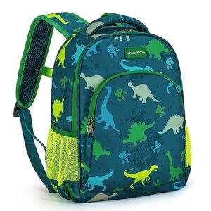 mommore small backpack for kids, dinosaur toddler boys backpack kindergarten bookbag for students preschool backpack for children with chest strap water resistant, green
