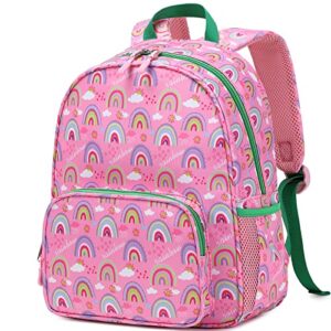 bug toddler kids backpack for girls boys, cute small backpacks for preschool and kindergarten with adjustable padded shoulder straps, pink rainbow