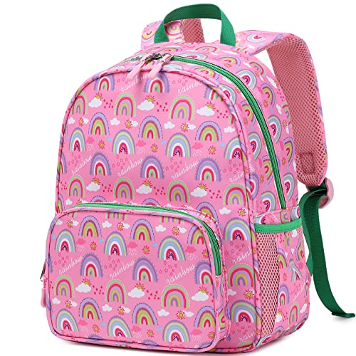 BUG Toddler Kids Backpack For Girls Boys, Cute Small Backpacks for Preschool and Kindergarten with Adjustable Padded Shoulder Straps, Pink Rainbow