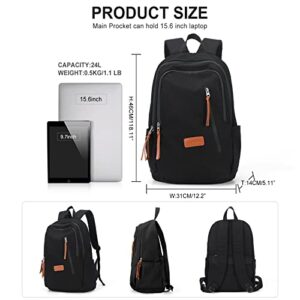 WEPOET Simple Black Shool Backpack For Teens Girls,Waterproof Middle School Bookbags Boys,Lightweight Casual Travel Daypack Canvas Back pack,Aesthetic College Backpack Women&Men