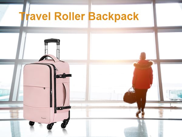 Rolling Backpack with 4 wheels, 17 inch Travel Laptop Backpack for Women with Shoe Pouch, Large Wheeled Backpack Carry on Luggage, Overnight College Work Trolley Suitcase Bag Roller Backpack Adults