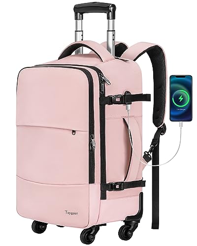 Rolling Backpack with 4 wheels, 17 inch Travel Laptop Backpack for Women with Shoe Pouch, Large Wheeled Backpack Carry on Luggage, Overnight College Work Trolley Suitcase Bag Roller Backpack Adults