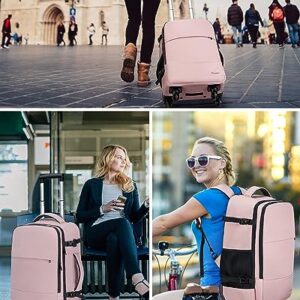 Rolling Backpack with 4 wheels, 17 inch Travel Laptop Backpack for Women with Shoe Pouch, Large Wheeled Backpack Carry on Luggage, Overnight College Work Trolley Suitcase Bag Roller Backpack Adults