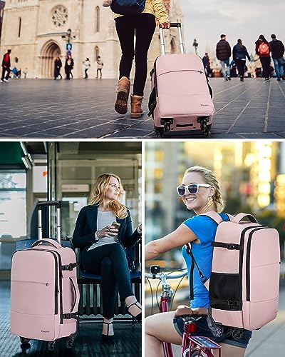 Rolling Backpack with 4 wheels, 17 inch Travel Laptop Backpack for Women with Shoe Pouch, Large Wheeled Backpack Carry on Luggage, Overnight College Work Trolley Suitcase Bag Roller Backpack Adults