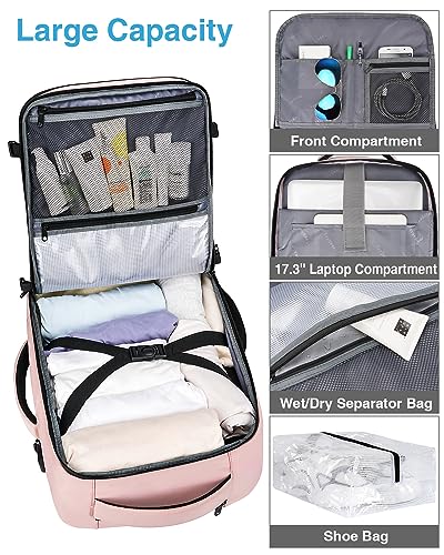 Rolling Backpack with 4 wheels, 17 inch Travel Laptop Backpack for Women with Shoe Pouch, Large Wheeled Backpack Carry on Luggage, Overnight College Work Trolley Suitcase Bag Roller Backpack Adults