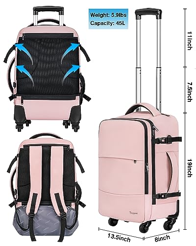 Rolling Backpack with 4 wheels, 17 inch Travel Laptop Backpack for Women with Shoe Pouch, Large Wheeled Backpack Carry on Luggage, Overnight College Work Trolley Suitcase Bag Roller Backpack Adults