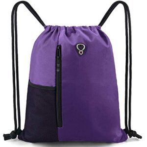 beegreen drawstring backpack bag with water bottle pocket &two zippered pocket large cinch sackpack for unisex dark violet