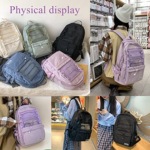 EKUIZAI Solid Color Simple Elementary Backpack for Girls Middle School Bookbag Large Capacity School Bag