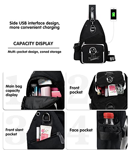 MCWTH Sling Bag for Teen Boys, Luminous Chest Pack Waterproof Travel Shoulder Backpack (Skateboard Boy)