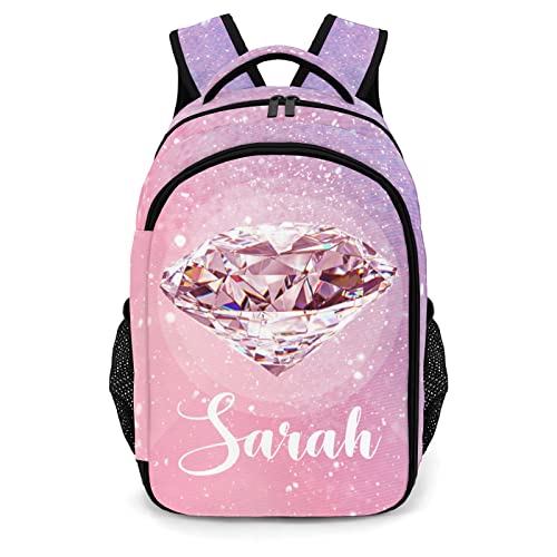 Anneunique Custom Pink Diamond Backpack Custom Name Large Capacity Shoulder Bags for Sports Party