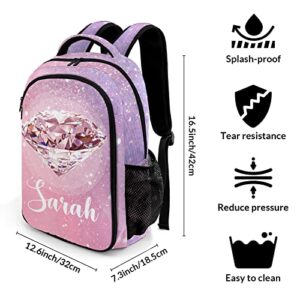 Anneunique Custom Pink Diamond Backpack Custom Name Large Capacity Shoulder Bags for Sports Party