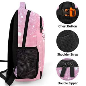 Anneunique Custom Pink Diamond Backpack Custom Name Large Capacity Shoulder Bags for Sports Party